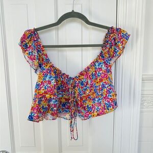 For Love and Lemons Ruffle Sleeve Crop Top